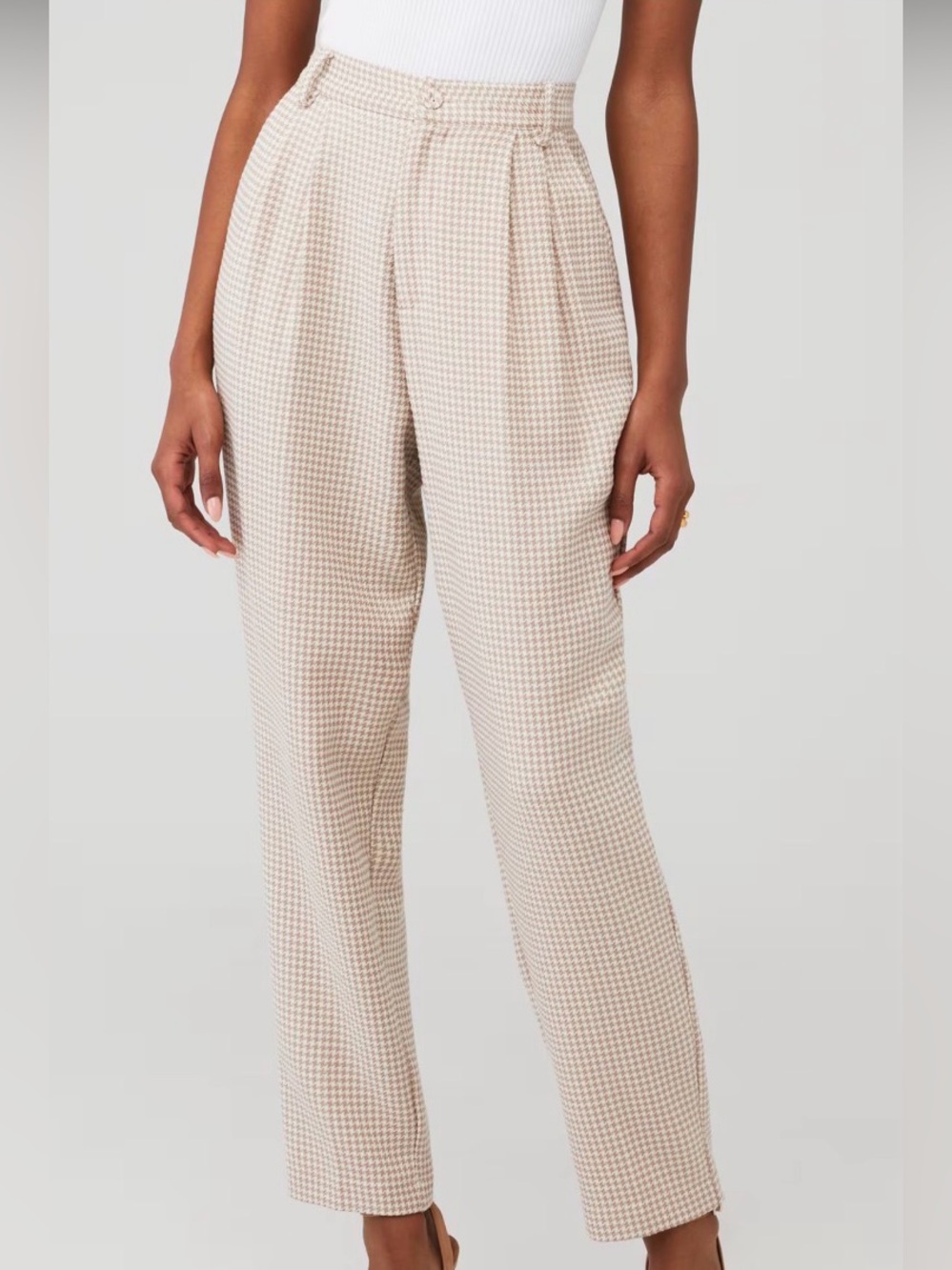 MINKPINK Florentine Pants -High-Rise Houndstooth Straight-Leg Pants